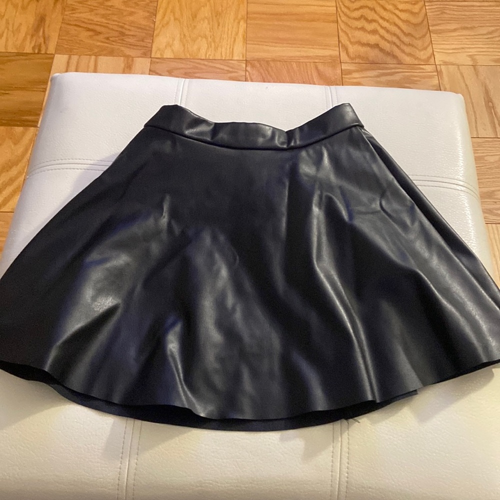 Girls Black Faux Leather Skater Skirt